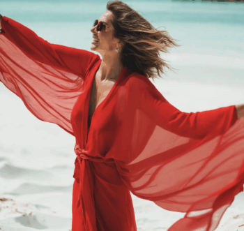 Weightless Coral Red Chiffon Duster. ONE Size (M-XXL)